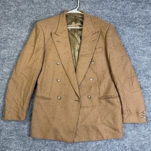 Lubiam Blazer Mens 50 Large Brown Pure Camel Hair Double Breasted Vtg Style Y2K